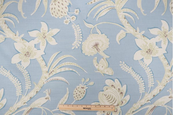 Thibaut Ecuador Printed Linen Blend Drapery Fabric in Aqua F99253