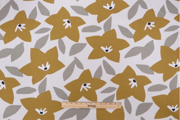 Magnolia Home Toulouse Printed Cotton Drapery Fabric in Mustard 