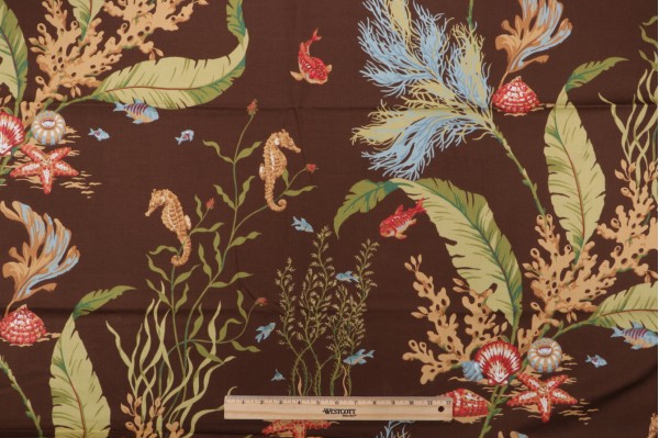 Thibaut Tidal Pool F96706 Printed Cotton Drapery Fabric in Brown