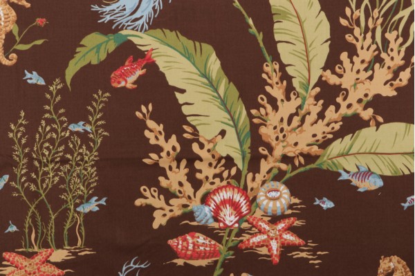 Thibaut Tidal Pool F96706 Printed Cotton Drapery Fabric in Brown