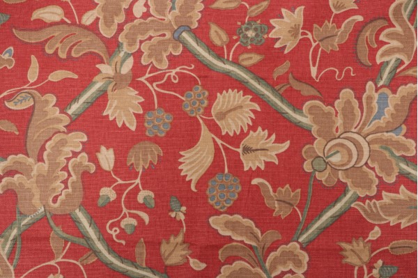 Thibaut Denmark F96032 Printed Cotton Blend Drapery Fabric in Red and Cream