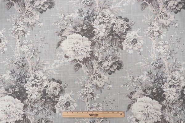 Waverly Ballad Bouquet Printed Linen Blend Drapery Fabric in Platinum
