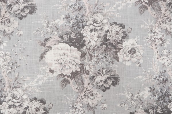 Waverly Ballad Bouquet Printed Linen Blend Drapery Fabric in Platinum