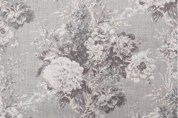 Waverly Ballad Bouquet Printed Linen Blend Drapery Fabric in Platinum