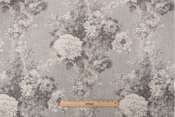 Waverly Ballad Bouquet Printed Linen Blend Drapery Fabric in Platinum