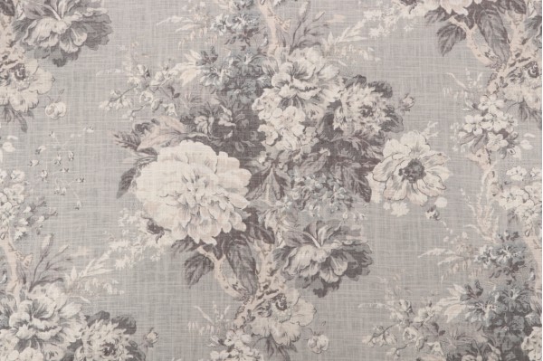 Waverly Ballad Bouquet Printed Linen Blend Drapery Fabric in Platinum