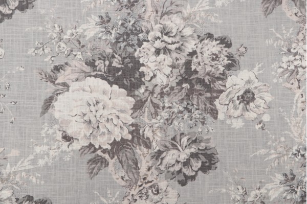 Waverly Ballad Bouquet Printed Linen Blend Drapery Fabric in Platinum