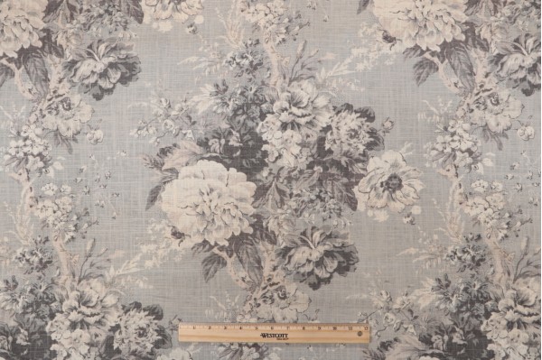Waverly Ballad Bouquet Printed Linen Blend Drapery Fabric in Platinum