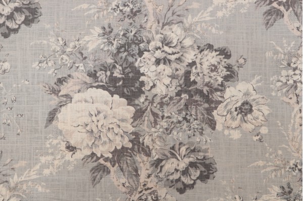 Waverly Ballad Bouquet Printed Linen Blend Drapery Fabric in Platinum