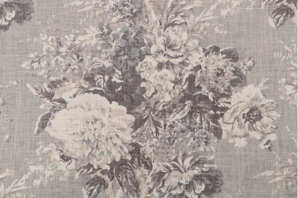 Waverly Ballad Bouquet Printed Linen Blend Drapery Fabric in Platinum