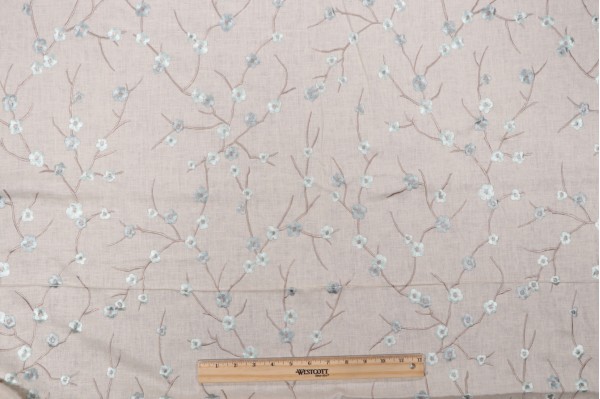Rosales Embroidered Drapery Fabric in Mist