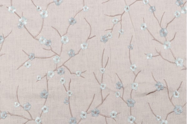 Rosales Embroidered Drapery Fabric in Mist