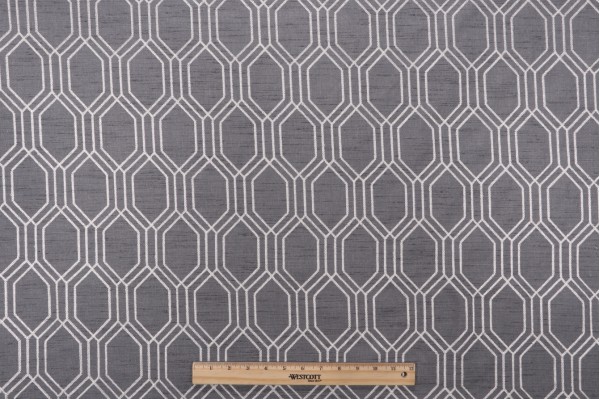Mill Creek Top Form Embroidered Drapery Fabric in Graphite 