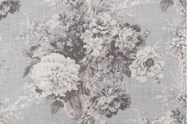 Waverly Ballad Bouquet Printed Linen Blend Drapery Fabric in Platinum