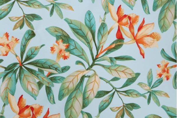 PK Lifestyles Orchid Valley Printed Polyester Outdoor Fabric in Mist