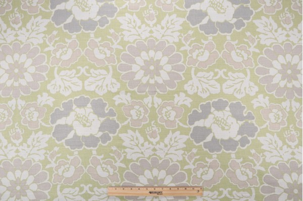 Sample of Anna French Shima AF2586 Printed Linen Blend Drapery Fabric in Apple Green for Thibaut 