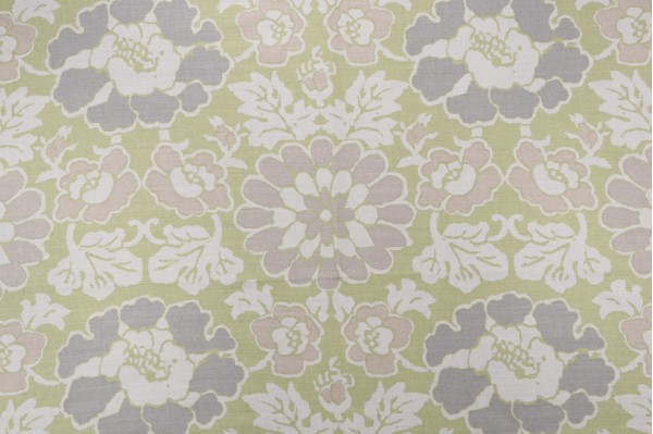 Sample of Anna French Shima AF2586 Printed Linen Blend Drapery Fabric in Apple Green for Thibaut 