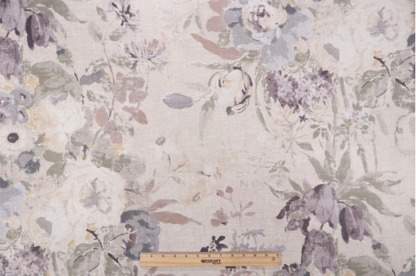 Kaufmann Lisette Printed Linen Drapery Fabric in Pearl 