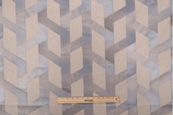 P Kaufmann Hem In Embroidered Drapery Fabric in Blue Smoke 