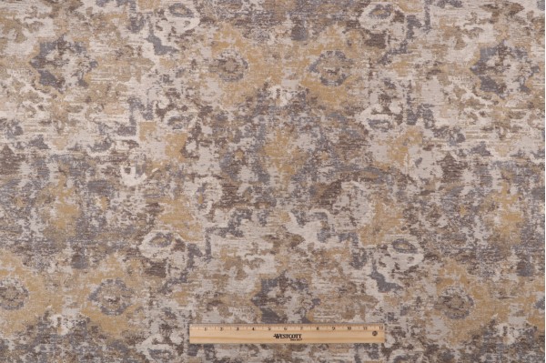 Lennon Woven Chenille Damask Upholstery Fabric in Goldstone