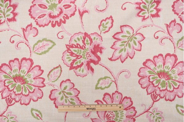 Thibaut Alexa F94918 Printed Linen Blend Drapery Fabric in Pink