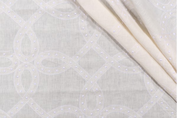 Thibaut Salina Ribbon AW1376 Sheer Embroidered Drapery Fabric in White