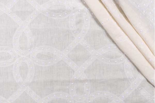 Thibaut Salina Ribbon AW1376 Sheer Embroidered Drapery Fabric in White
