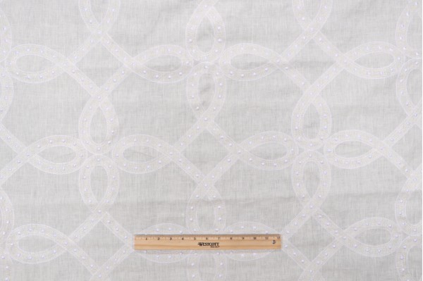 Thibaut Salina Ribbon AW1376 Sheer Embroidered Drapery Fabric in White