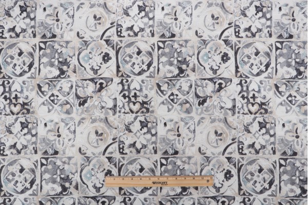Ellen Degeneres Petra Tile Printed Cotton Drapery Fabric in Smoke