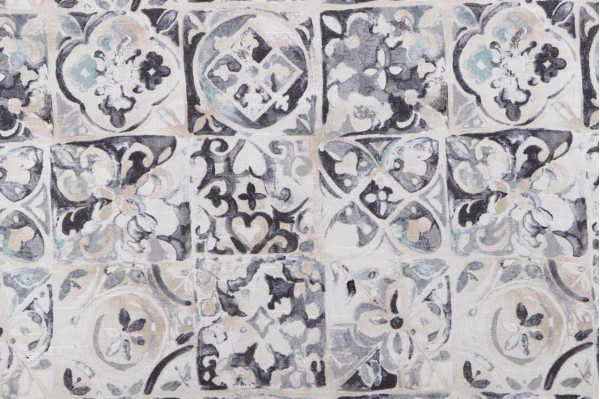 Ellen Degeneres Petra Tile Printed Cotton Drapery Fabric in Smoke