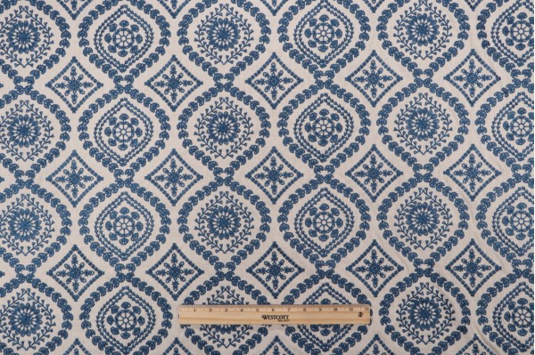 Click for 6 Yards Ellen Degeneres Alaro Embroidered Decorator Fabric in Denim Ellen Degeneres Alaro Embroidered Decorator Fabric in Denim