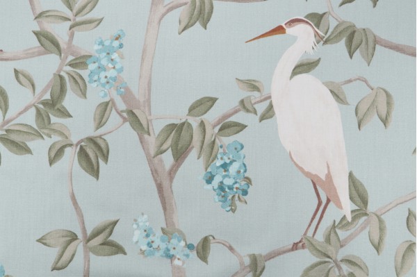 Sample of Covington Heron Printed Cotton Drapery Fabric in 545-Mineral 