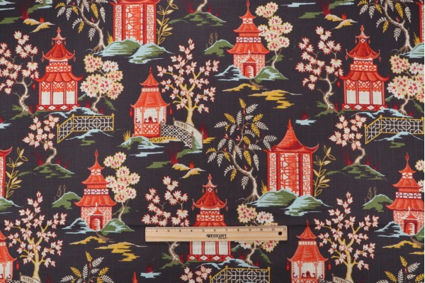 Covington Shoji Printed Cotton Drapery Fabric in 984-Lacquer 