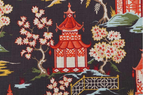 Covington Shoji Printed Cotton Drapery Fabric in 984-Lacquer 