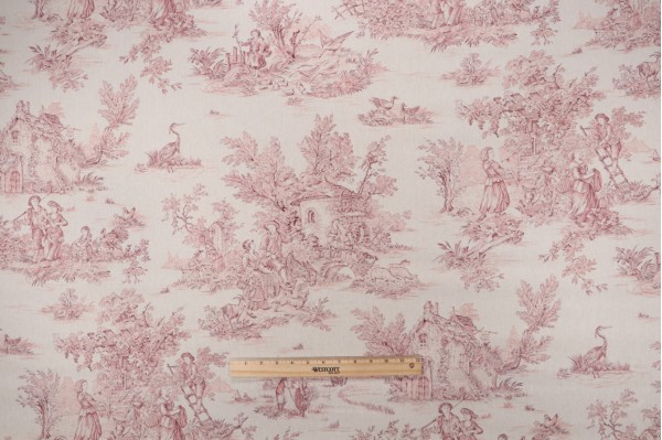 Covington Pastorale Printed Cotton Drapery Fabric in 6-White/Red 