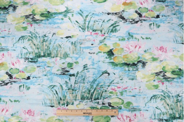 Sample of Covington Monet Printed Cotton Drapery Fabric in 511-Dream Blue 