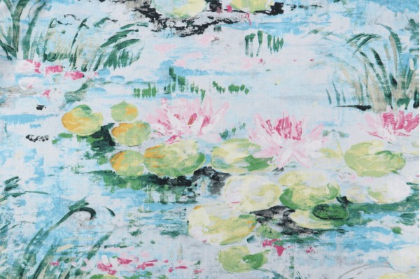 Sample of Covington Monet Printed Cotton Drapery Fabric in 511-Dream Blue 