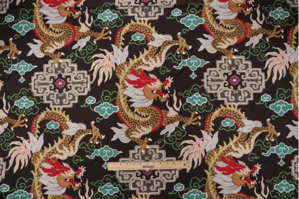 P Kaufmann Royal Dragon Printed Cotton Drapery Fabric in Ebony 