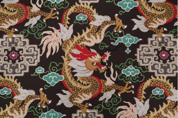 P Kaufmann Royal Dragon Printed Cotton Drapery Fabric in Ebony 