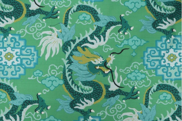 P Kaufmann Royal Dragon Printed Cotton Drapery Fabric in Jade Green 