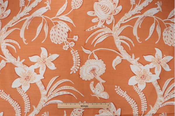 Thibaut Ecuador F99252 Printed Linen Blend Drapery Fabric in Orange 