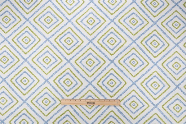 Thibaut Kozar F94924 Printed Linen Blend Drapery Fabric in Blue and Green 