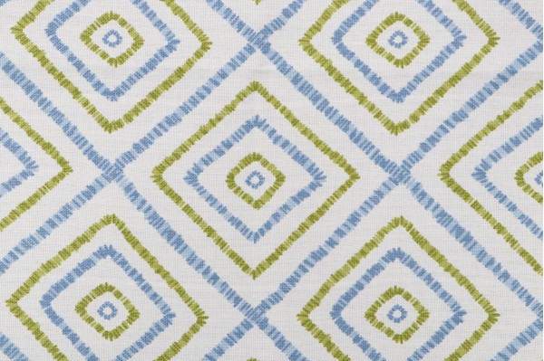 Thibaut Kozar F94924 Printed Linen Blend Drapery Fabric in Blue and Green 