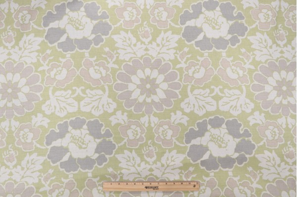 Anna French Shima AF2586 Printed Linen Blend Drapery Fabric in Apple Green for Thibaut