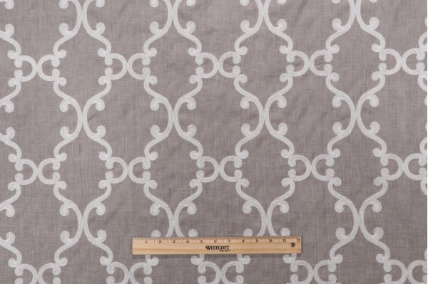 Thibaut Roselli Trellis AW2561 Embroidered Linen Drapery Fabric in White on Dark Grey