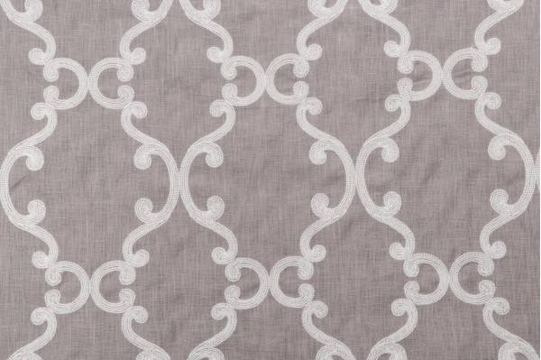 Thibaut Roselli Trellis AW2561 Embroidered Linen Drapery Fabric in White on Dark Grey