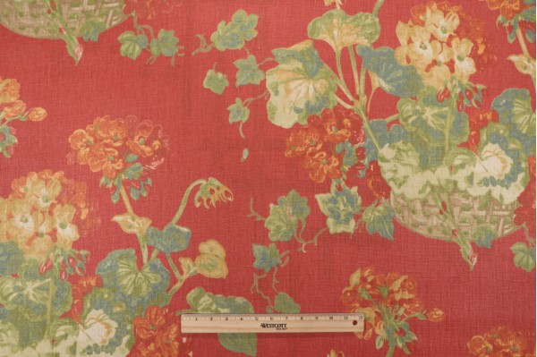 Thibaut Washington F96019 Printed Linen Drapery Fabric in Red