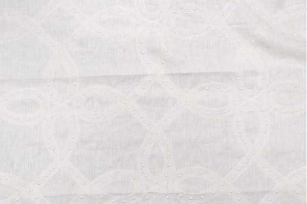 Thibaut Salina Ribbon AW1376 Embroidered Drapery Fabric in White