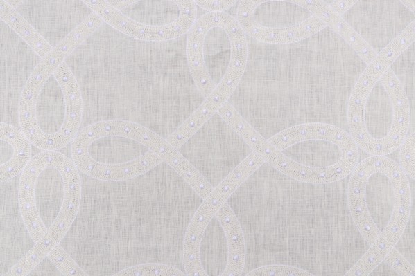 Thibaut Salina Ribbon AW1376 Embroidered Drapery Fabric in White