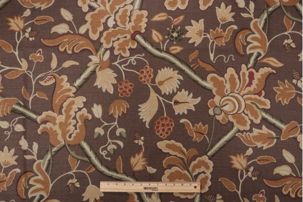 Thibaut Denmark F96031 Printed Linen Blend Drapery Fabric in Brown